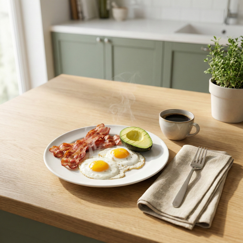 Keto frokost – bacon, egg og avokado