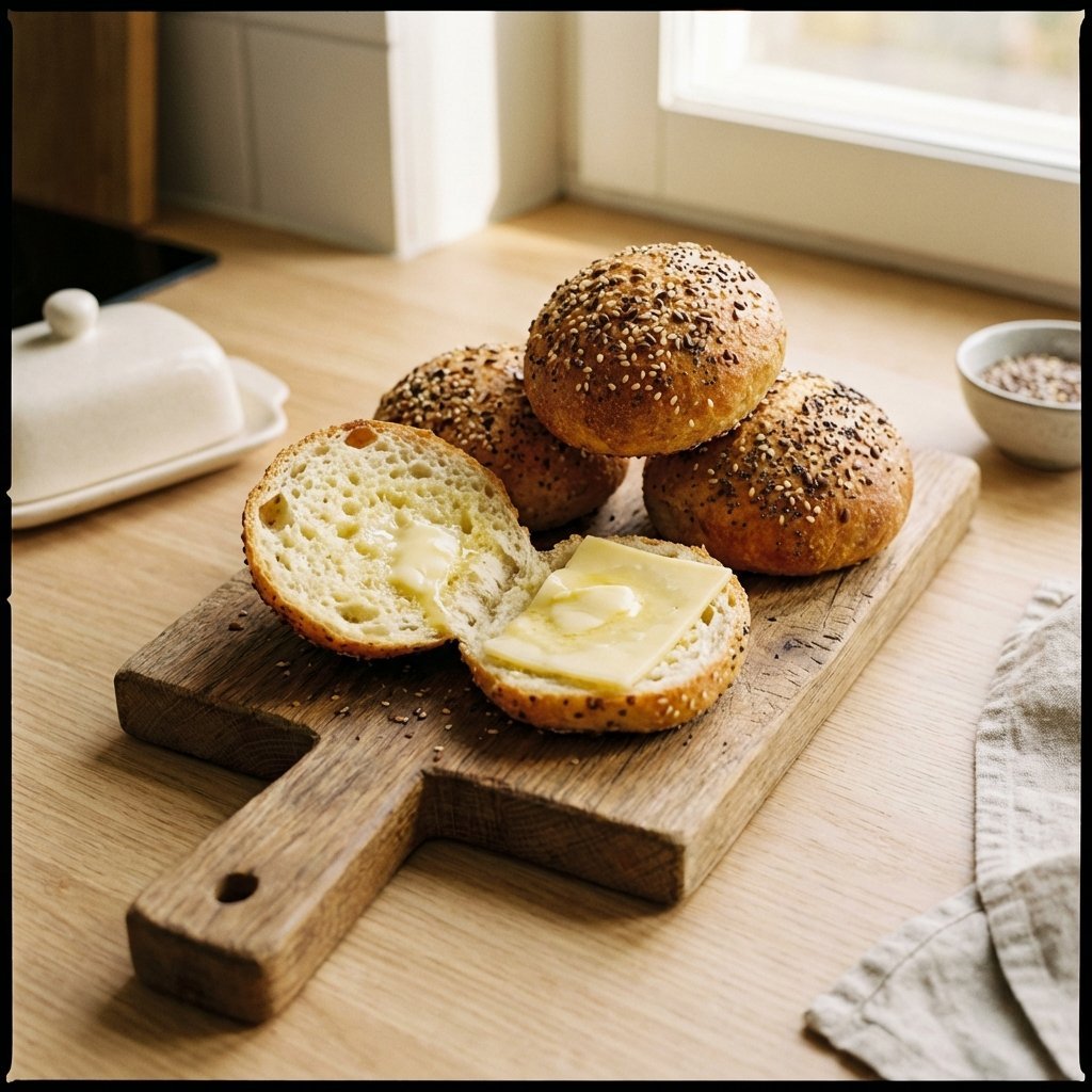 Ketorundstykker med smør og ost på skjærebrett