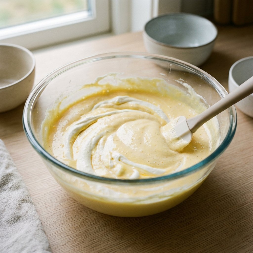 Eggeplommekrem vendes inn i pisket fløte