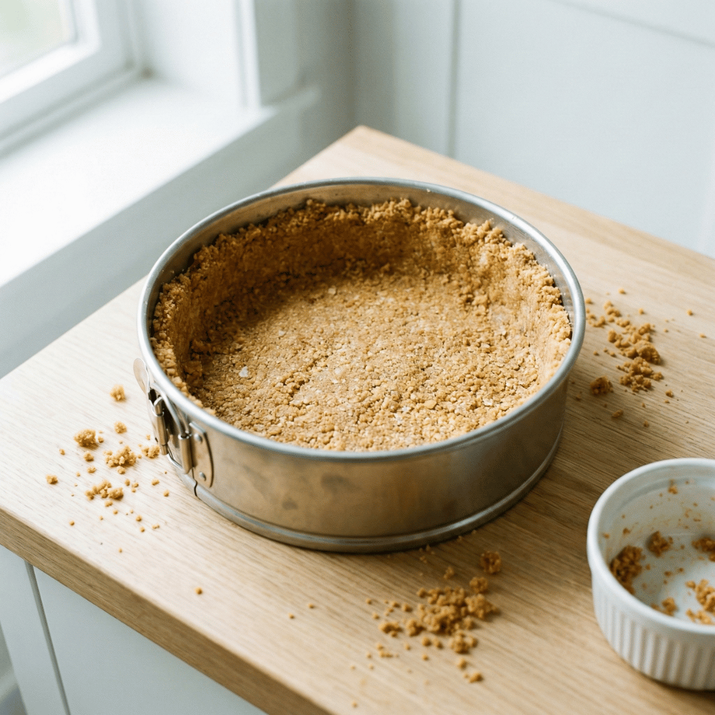 Mandelmelbunnen trykkes ned i springformen