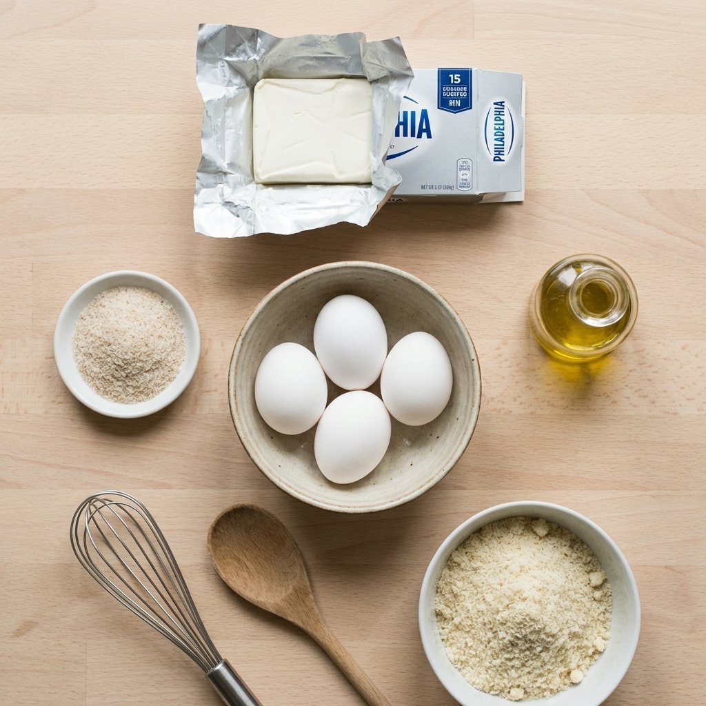 Ingredienser til keto-pasta: Philadelphia kremost, egg og loppefrøskall