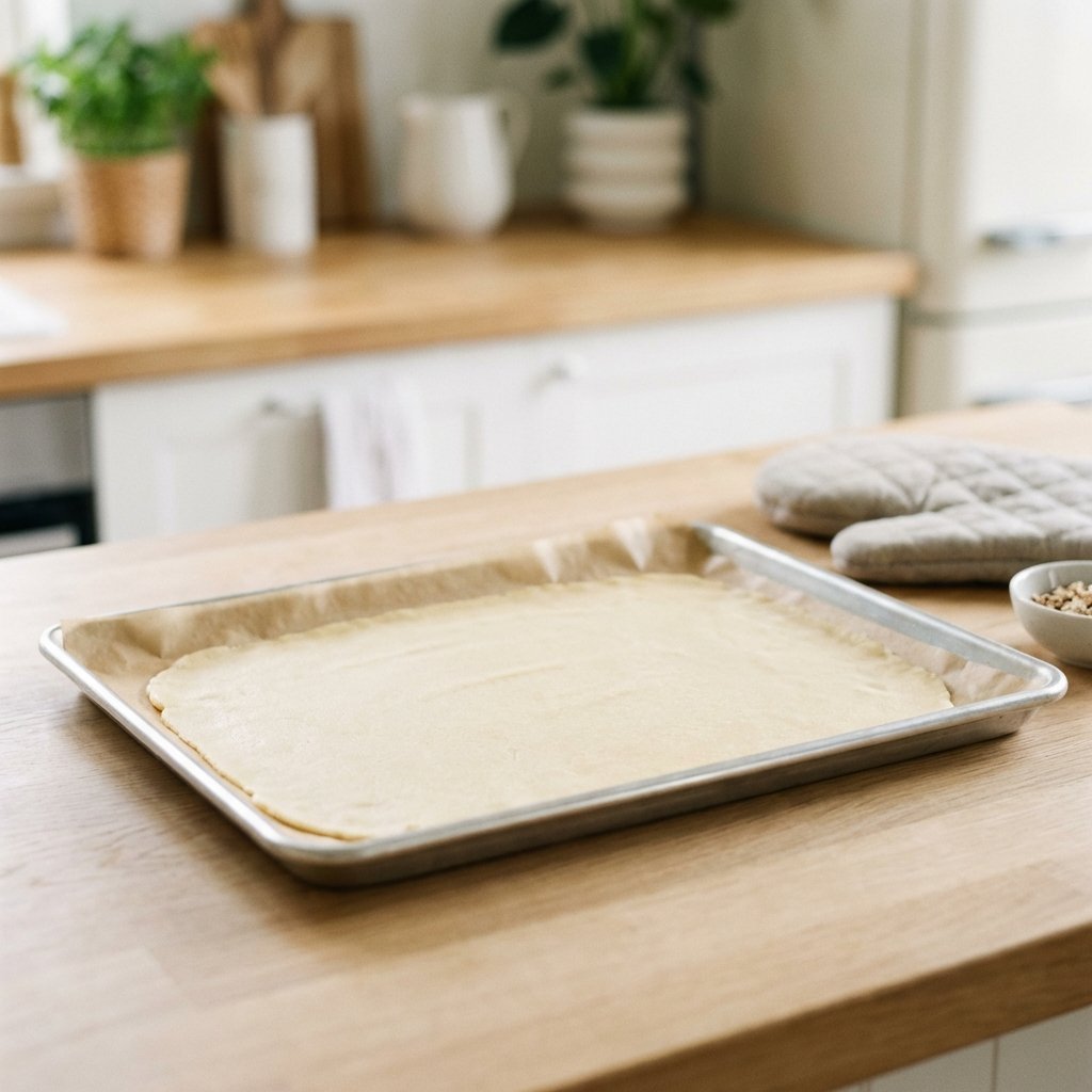 Keto pastadeig bredd utover bakepapir før steking