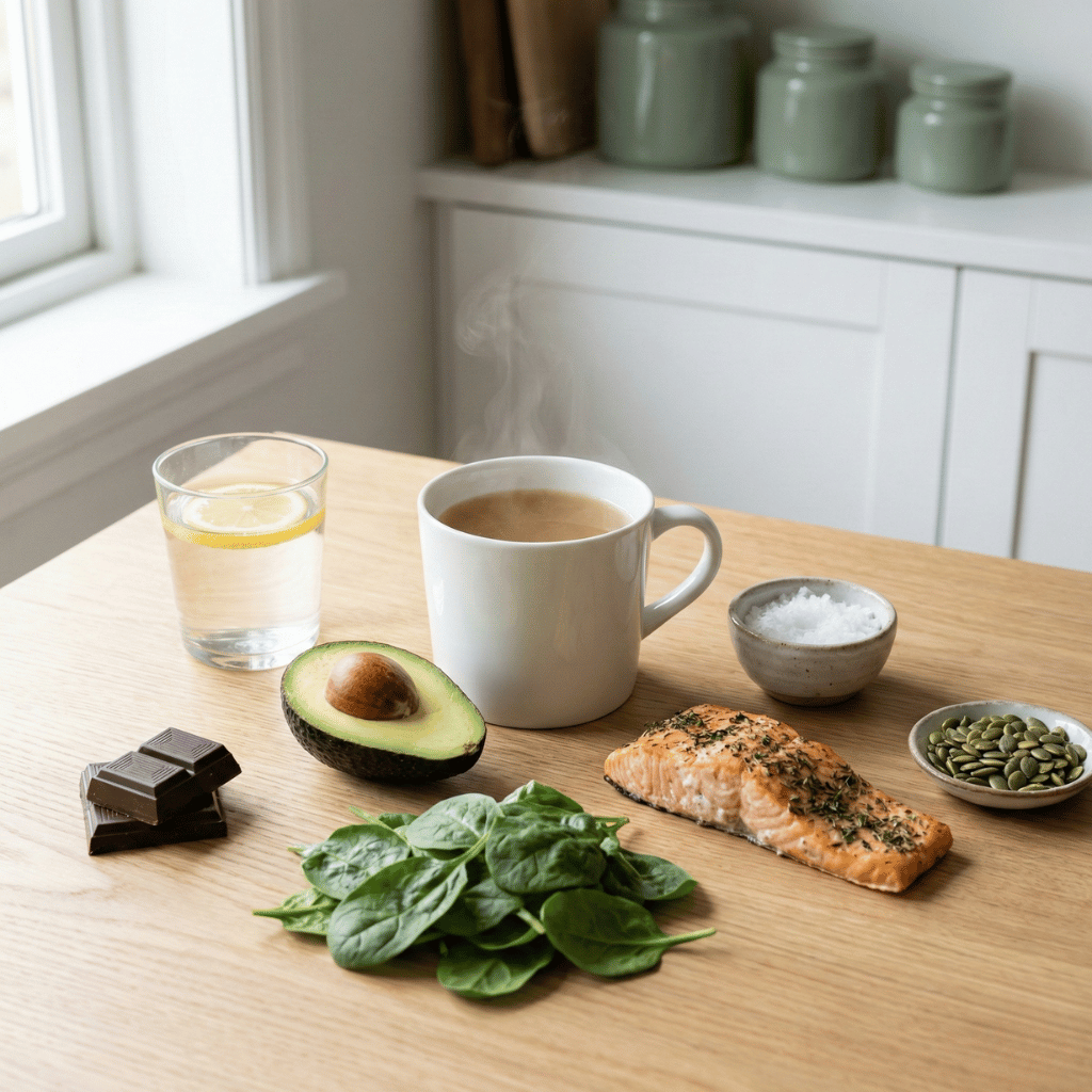 Elektrolyttrik mat – havsalt, avokado, spinat, laks og beinbuljong