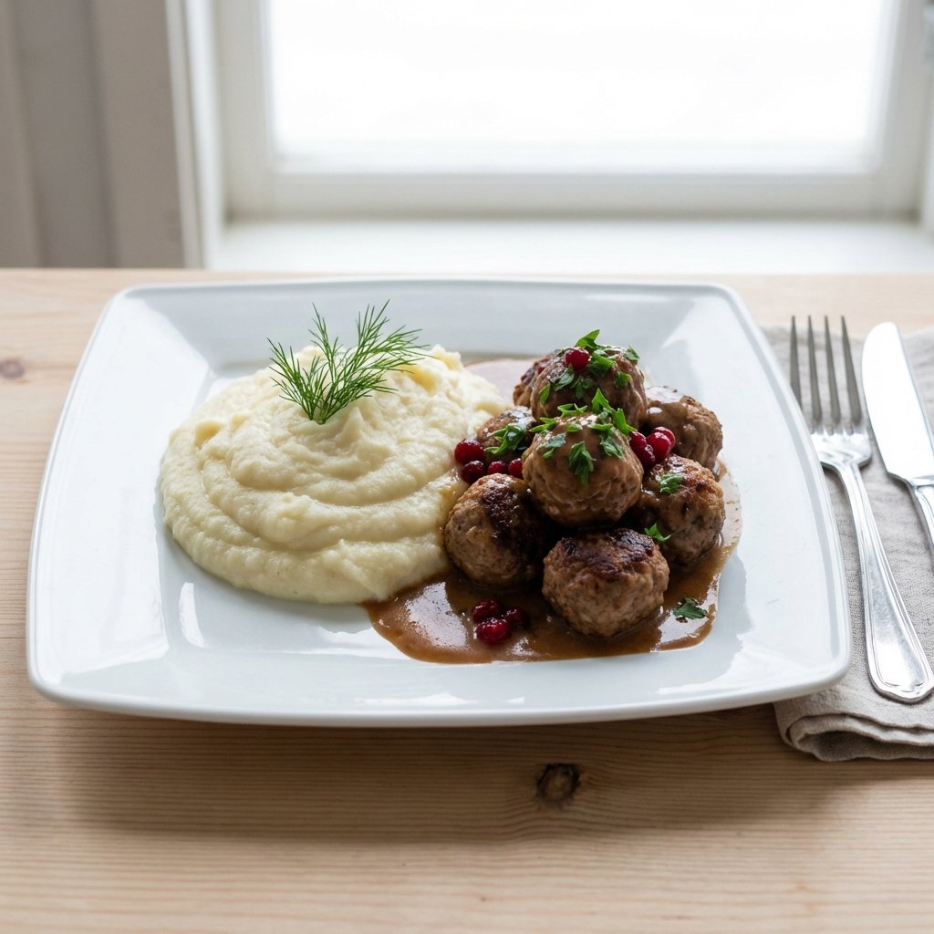 Blomkålstappe som tilbehør til kjøttkaker med brun saus