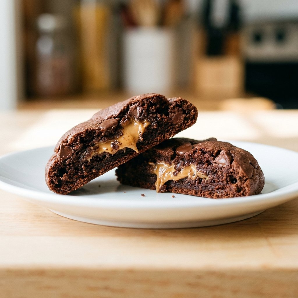 Sjokolade-peanøttsmørkjeks i nærbilde – myk og sjokoladig tekstur