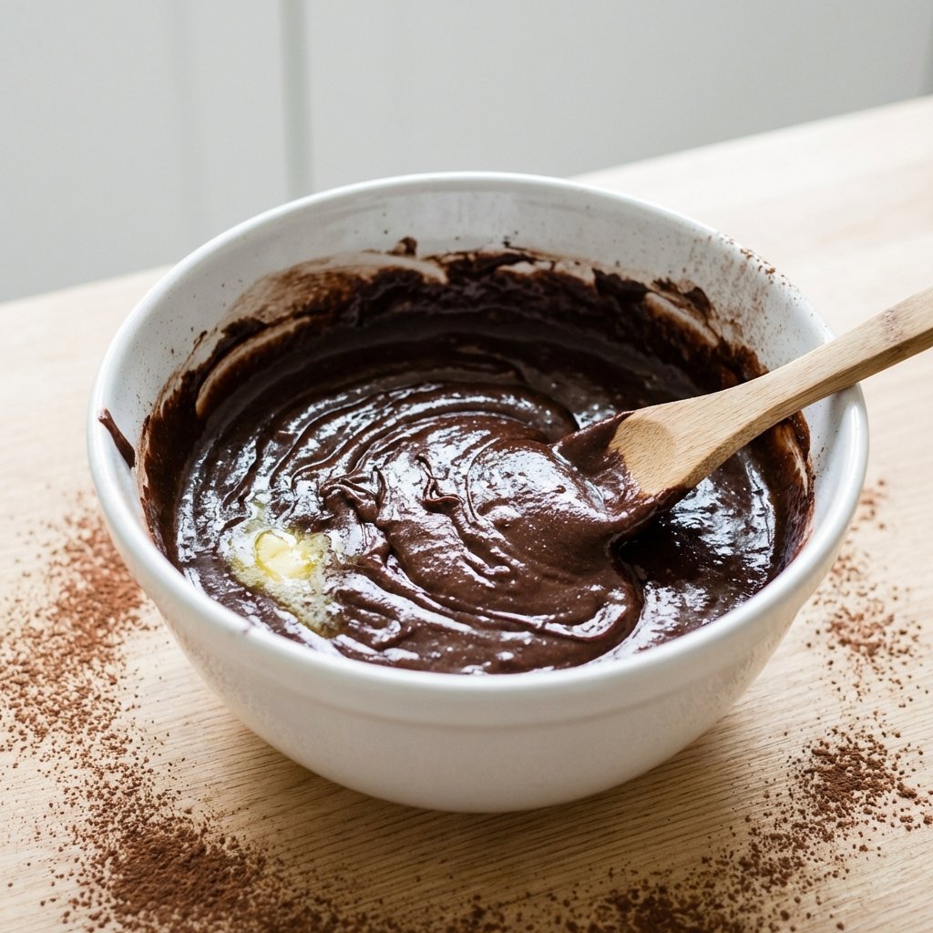 Keto sjokoladekakedeig i bolle klar til steking