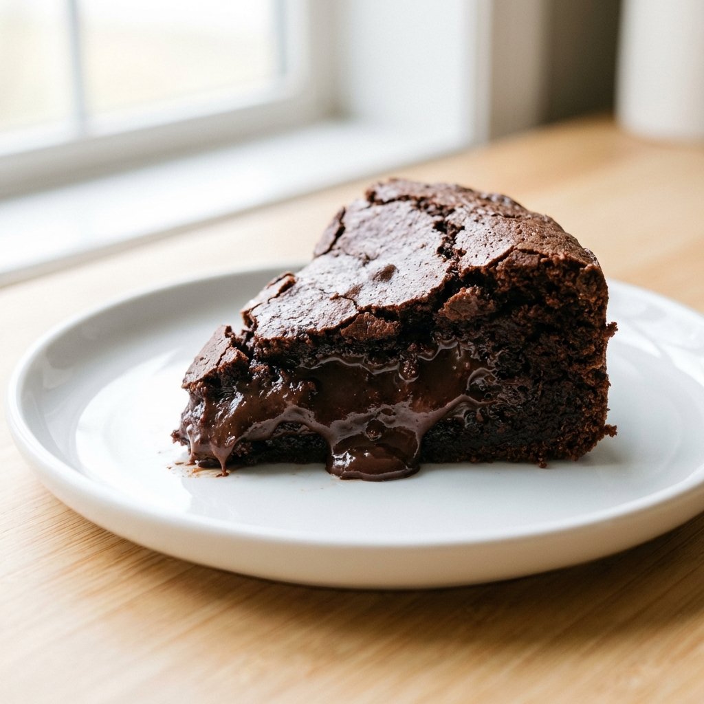 Keto sjokoladekake skjært opp viser saftig og klebrig innside