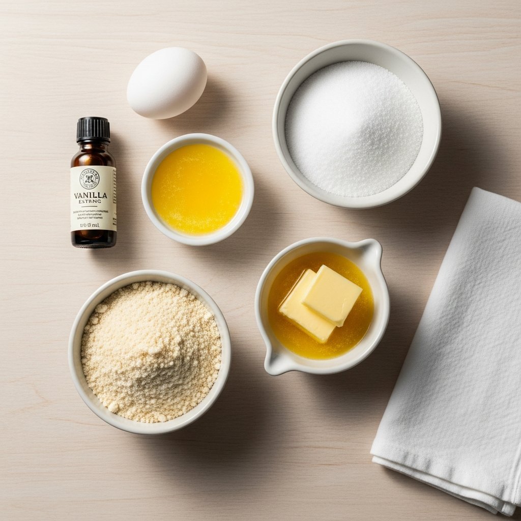 Ingredienser til søt smuldrebunn: mandelmel, smør, erythritol og egg