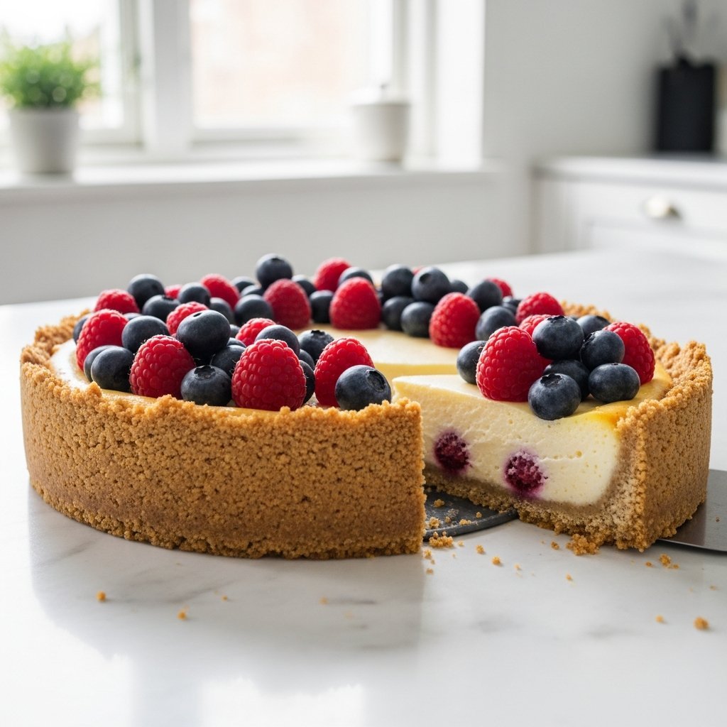 Ferdig søt keto-paibunn fylt med bær