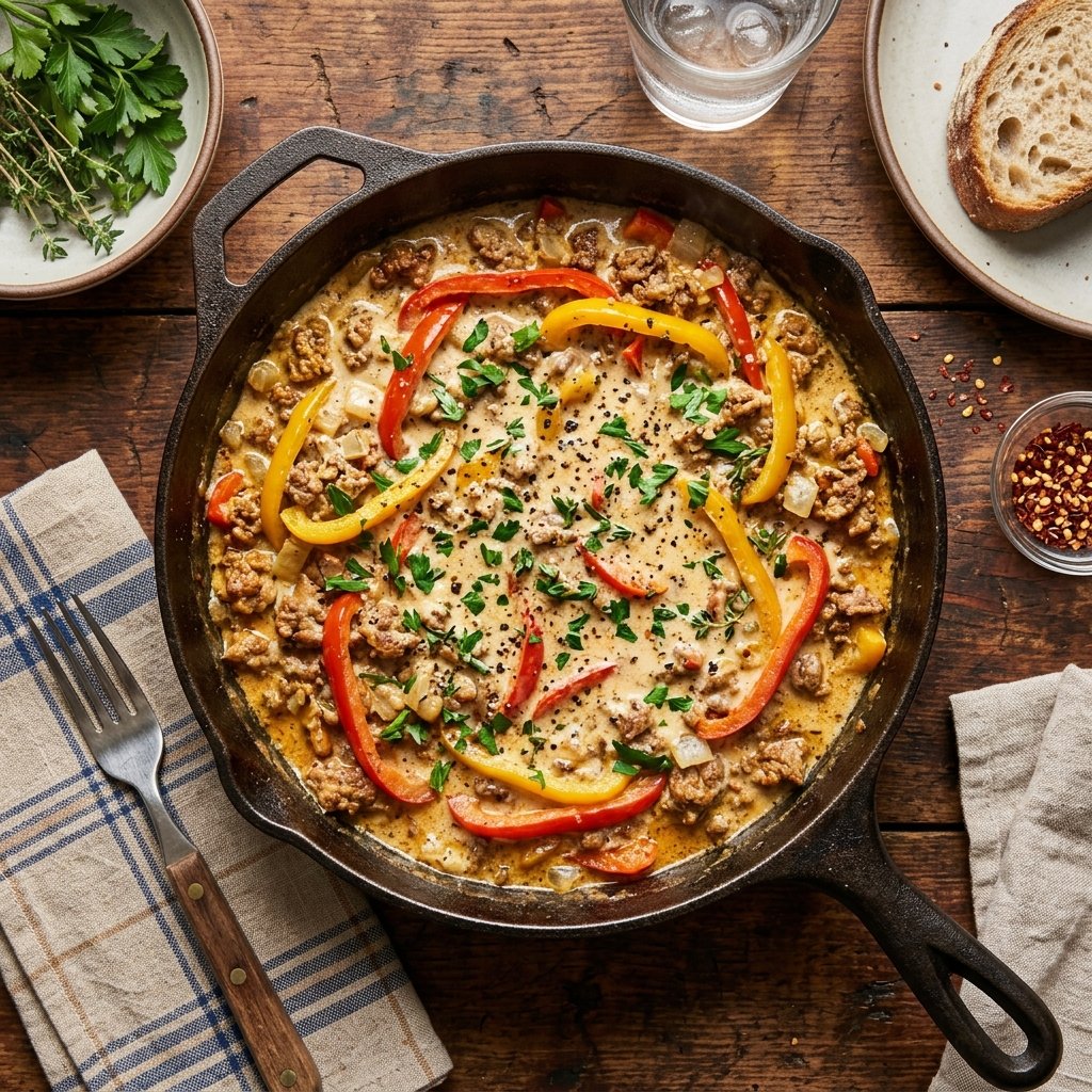 Keto kjøttdeigpanne med paprika og fløte