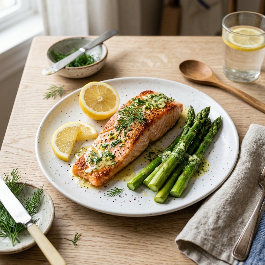 Keto laks med smørsaus og asparges
