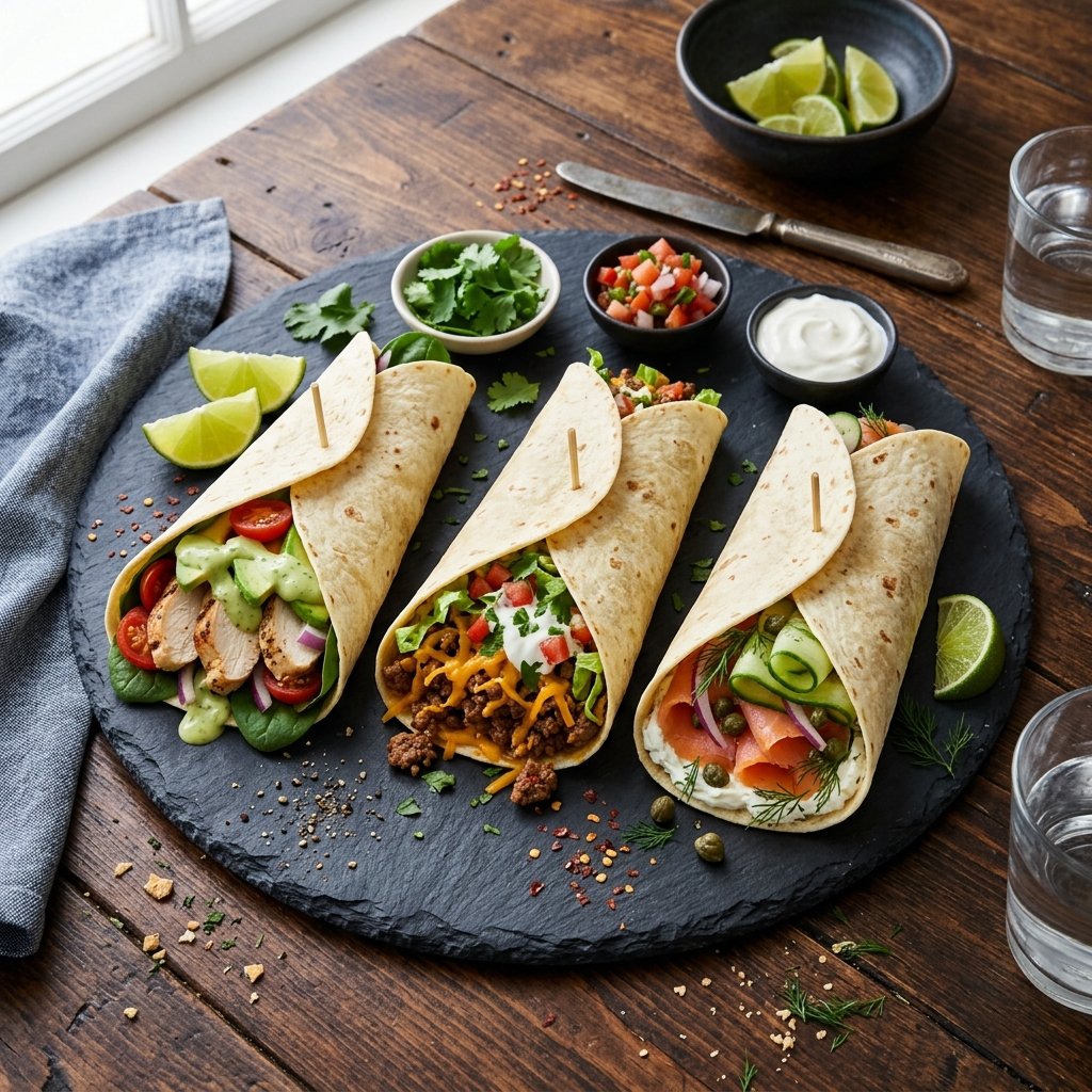 Keto tortillas med ulike fyllinger